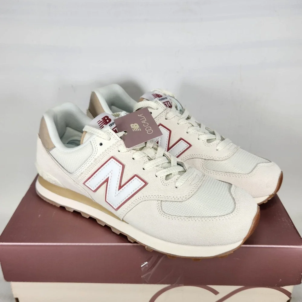 New Balance 574 CALIA Sneakers Women Size 11 White Beige Suede Mesh Shoes